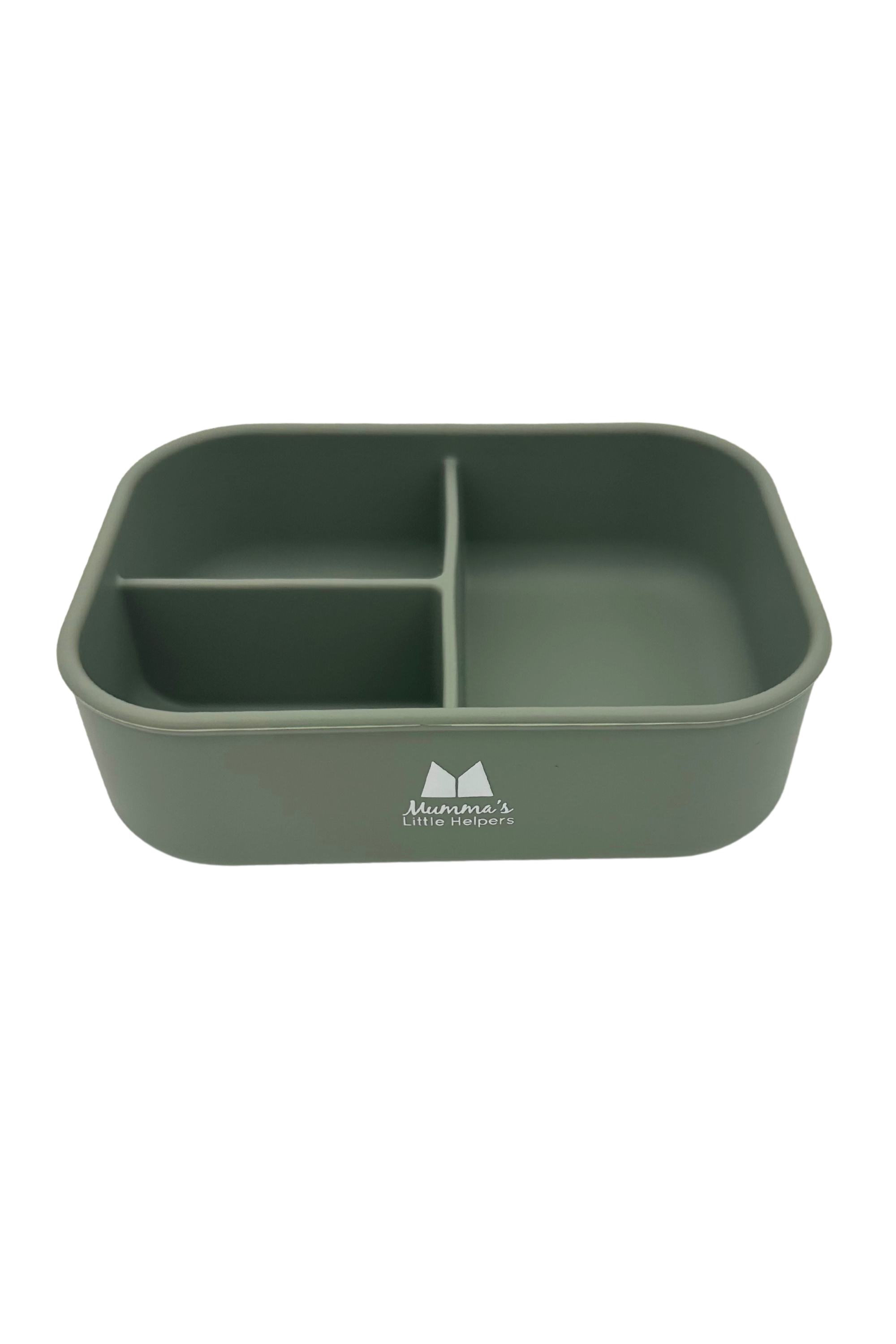 3 Section Silicone Bento Lunch Box - Olive Green -