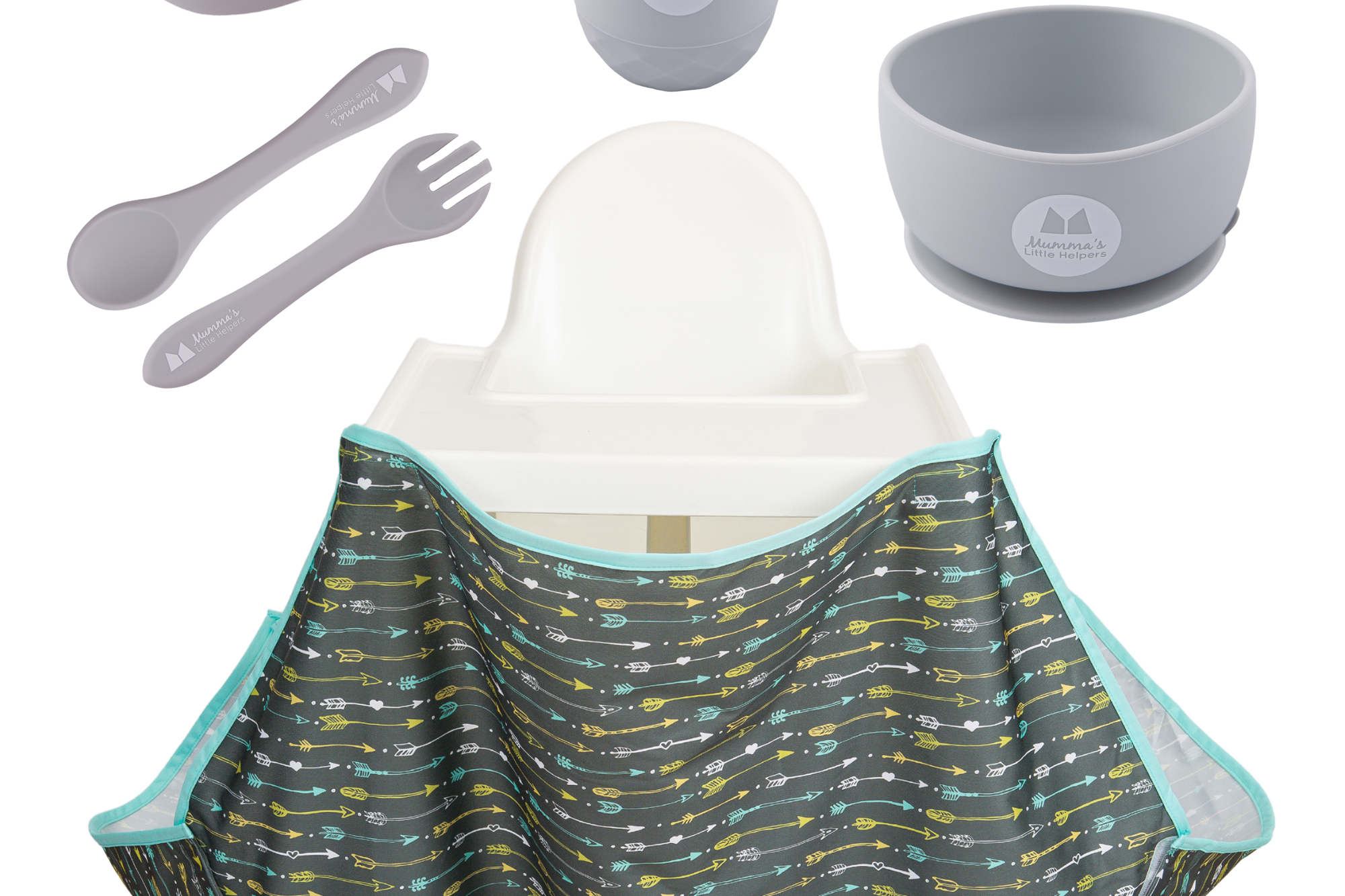 Toddler Training | High Chair Food Catcher & Silicone Feeding Set - Grey