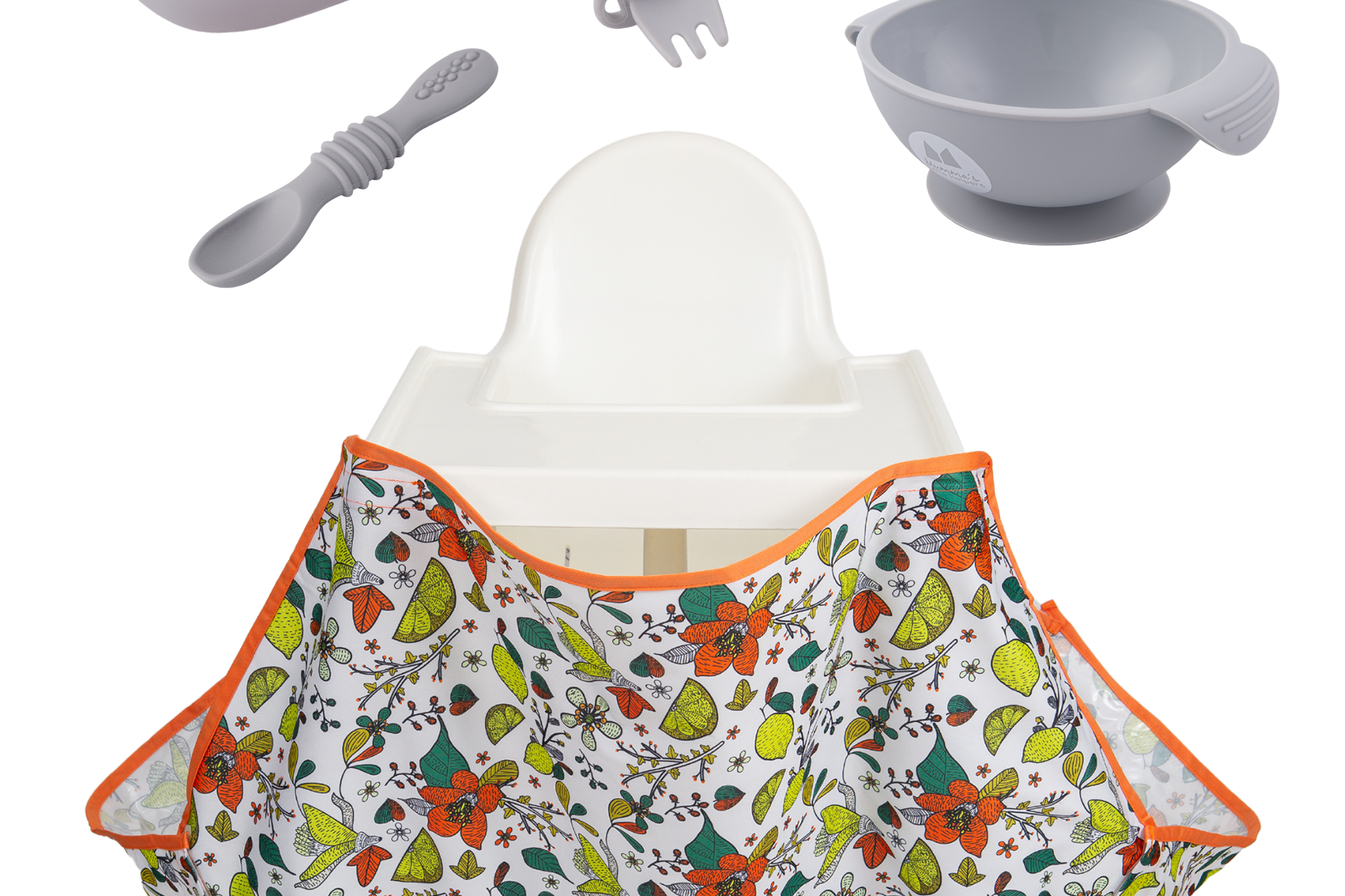 Starting Solids | High Chair Food Catcher & Silicone Feeding Set - Grey