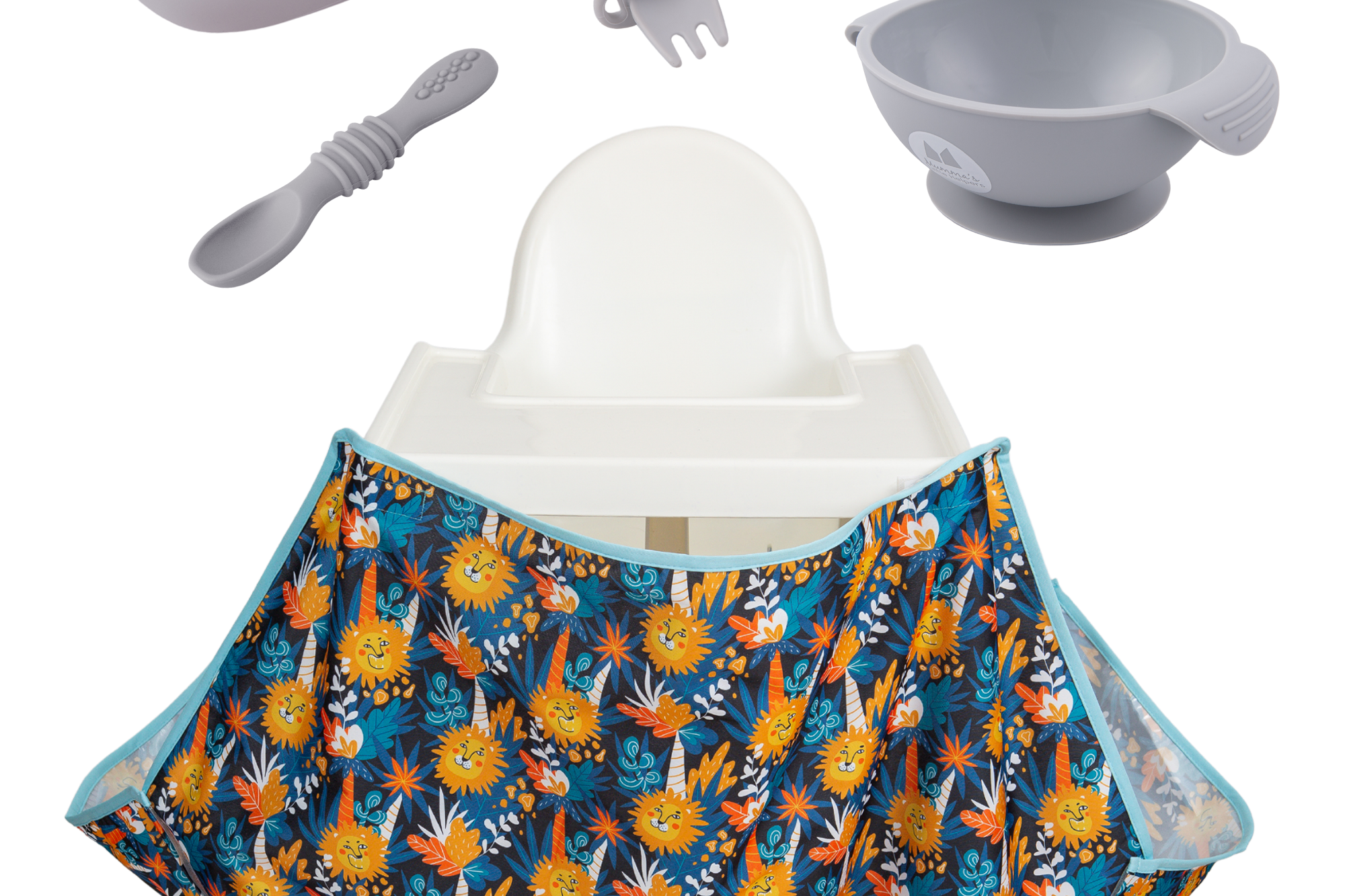Starting Solids | High Chair Food Catcher & Silicone Feeding Set - Grey