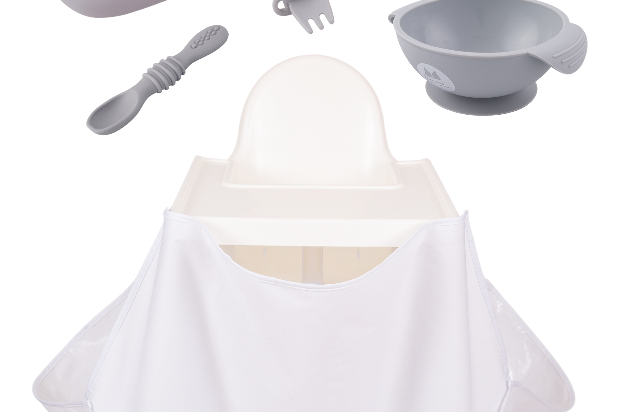 Starting Solids | High Chair Food Catcher & Silicone Feeding Set - Grey