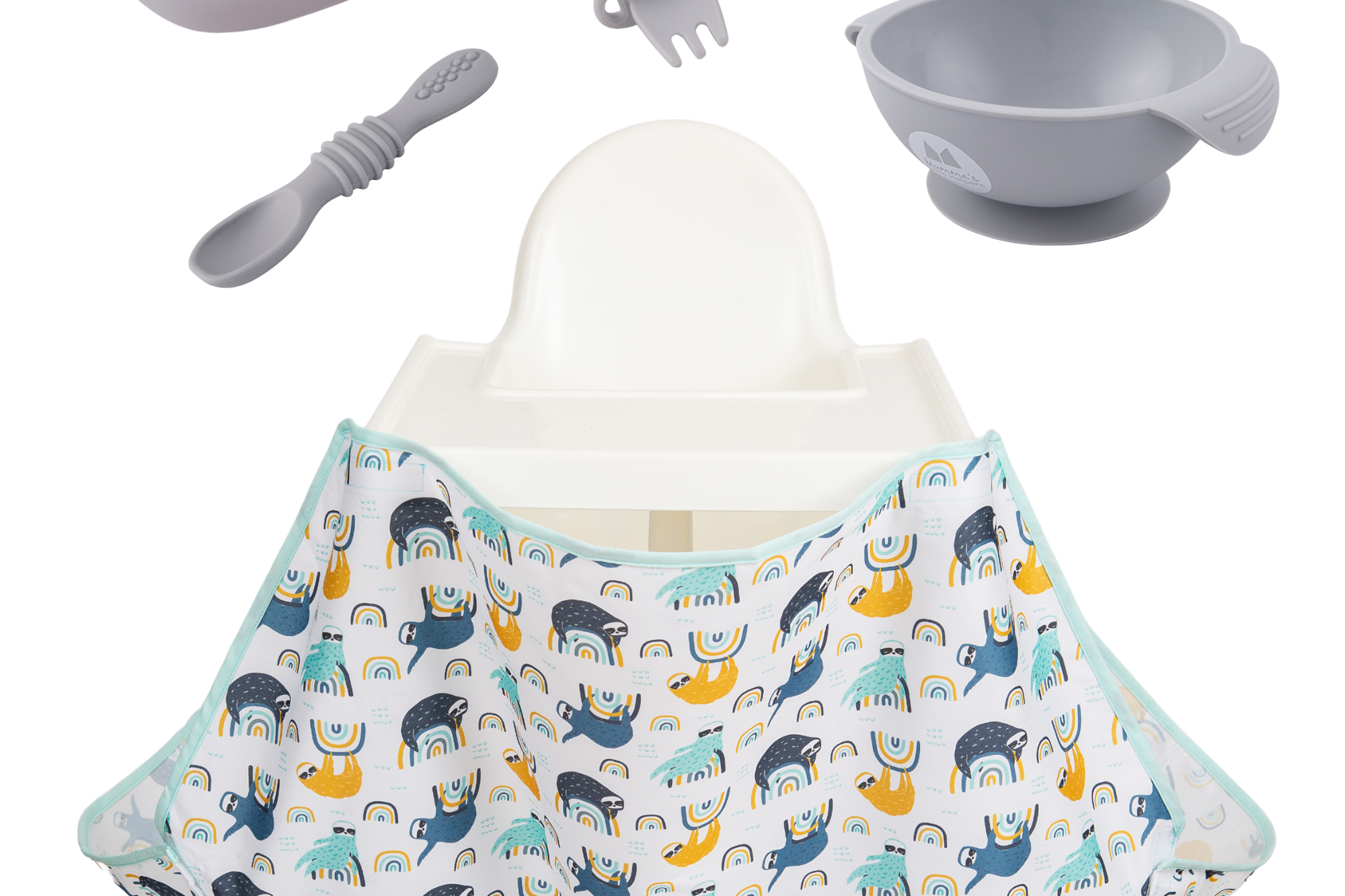 Starting Solids | High Chair Food Catcher & Silicone Feeding Set - Grey